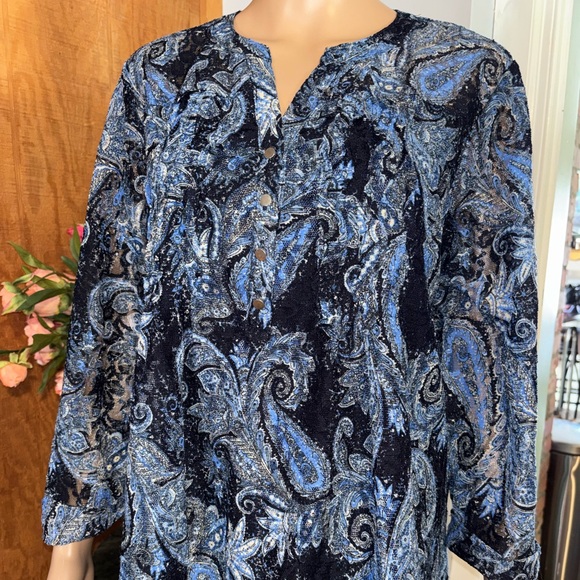 Westport Tops - Westport XL Blue Paisley Tunic Blouse